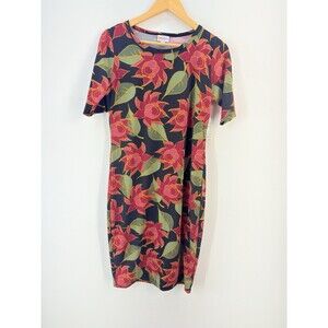 NEW LuLaRoe Julia Dress Bodycon M Black Red Flower Floral Green Black